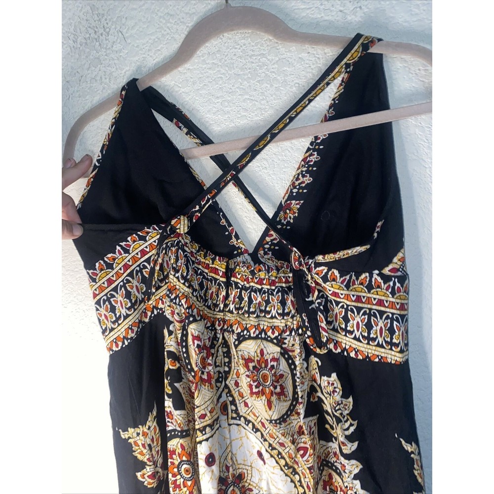 Angie Boho Floral Large Vneck Tank Hippie Full Button Back Long Dress Indie - Picture 4 of 8